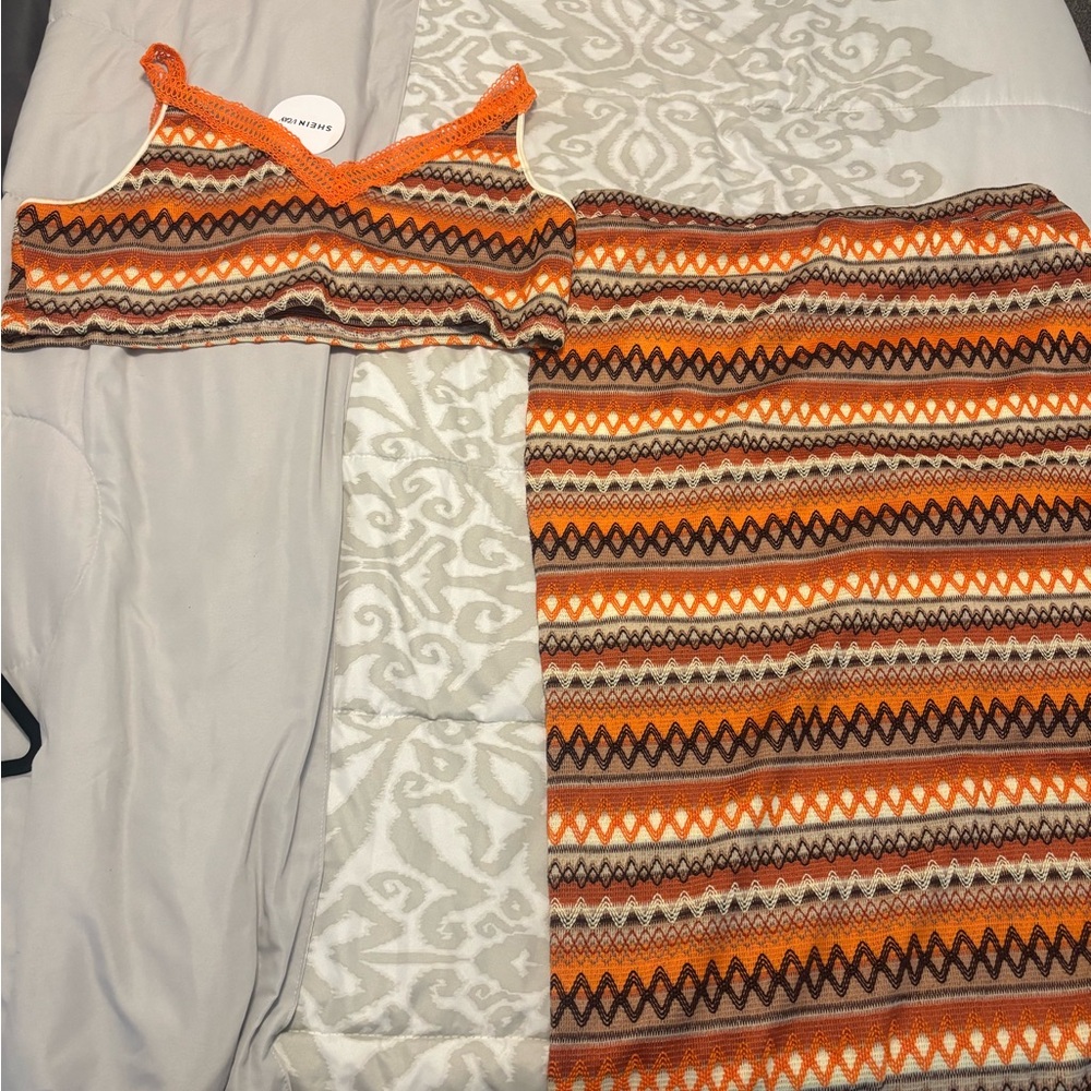 SHEIN Orange and Brown Knit Dress Set